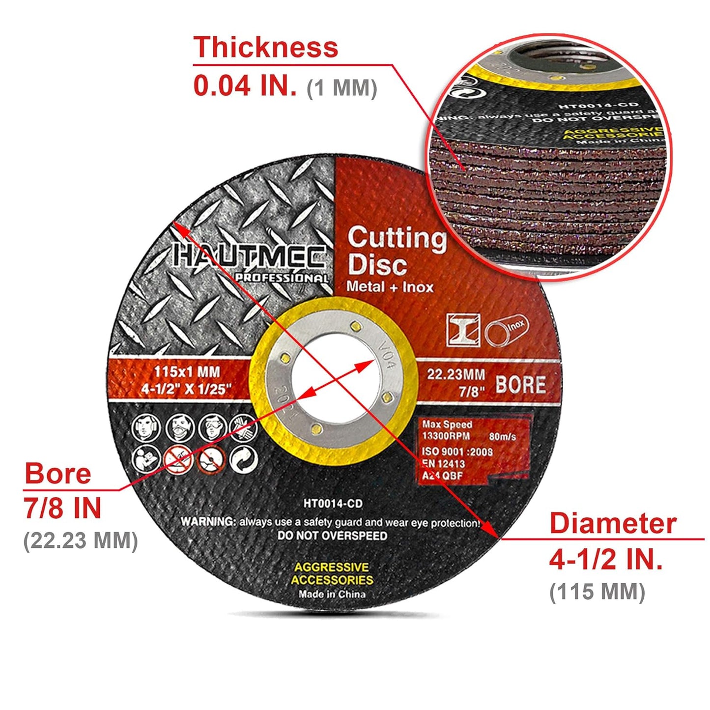 HAUTMEC Expert Grade Cut Off Wheels 4-1/2" x .04" x 7/8", Thin Grinding Disc for Cutting Steel and Ferrous Metals, 10 Pack General Purpose Cut Off Blade for Most Angle Grinder HT0014-CD