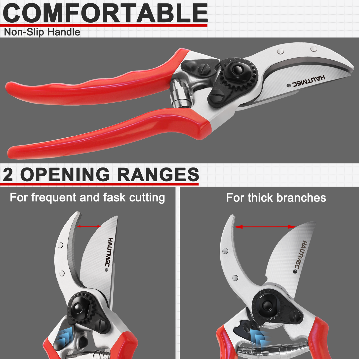 HAUTMEC Pro Loppers Hedge Shears & Pruners Combo Set 3-Piece Garden Pruning Shears Hedge Clippers,Heavy Duty Tree & Shrub Kit for Yard, Lawn & Garden, Professional Branch Cutter Tree Trimmer,HT0462