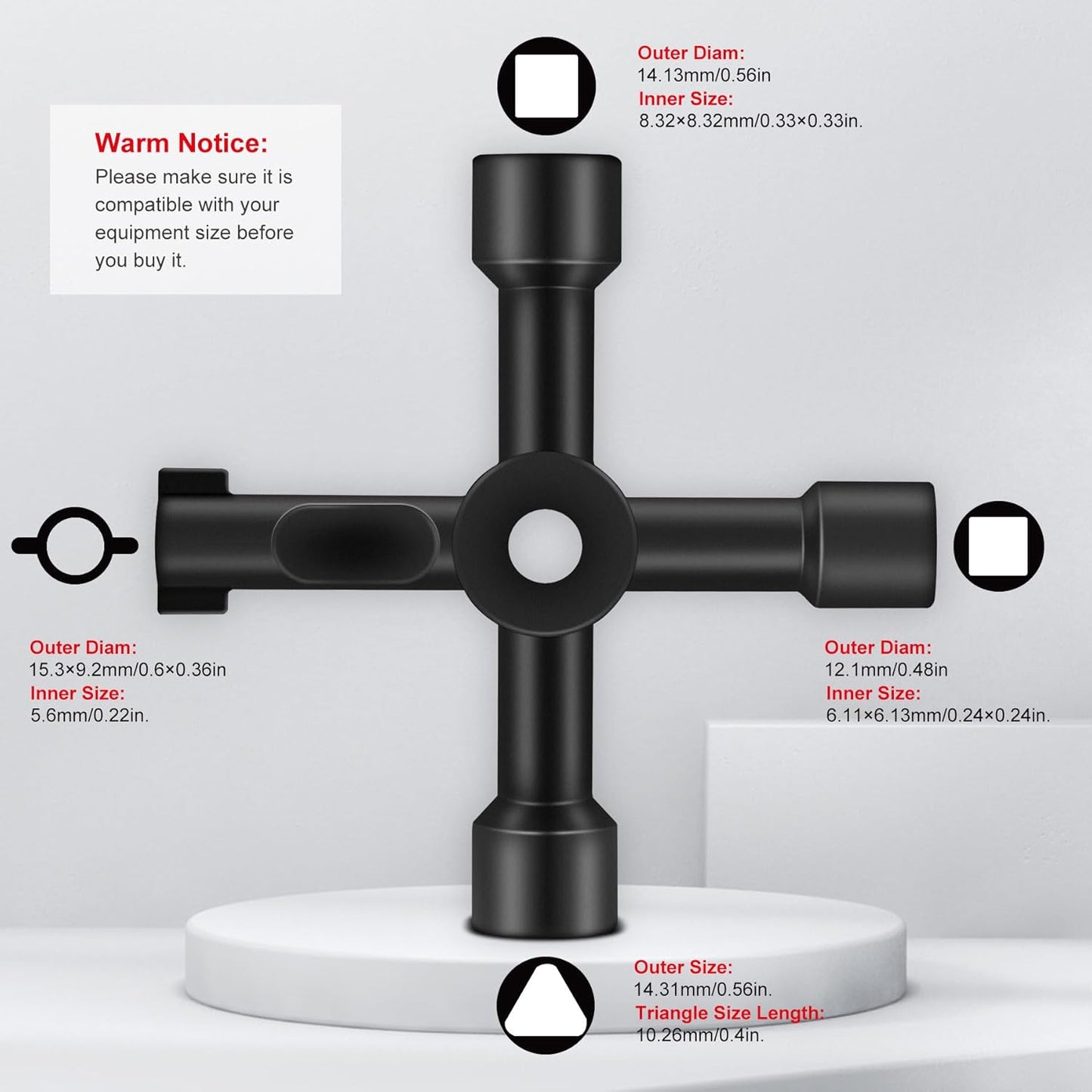 HAUTMEC 4 Way Sillcock Water Key Multi-functional Universal Cross Water Spigot Key Zinc Alloy Plumbers Electricians Valve Tools Black Silcock Key 4 Way, 2 Pack HT0099-2
