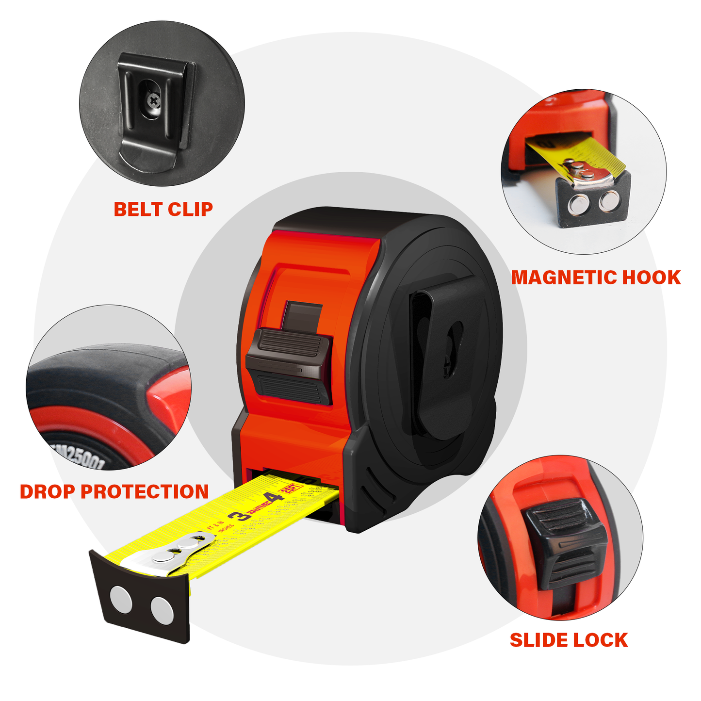 HAUTMEC 25FT Tape Measure 6 Pack Bulk with Magnetic Hook & Fractions - Professional Measuring Tape for Construction, Carpentry, DIY,HTMEM25001