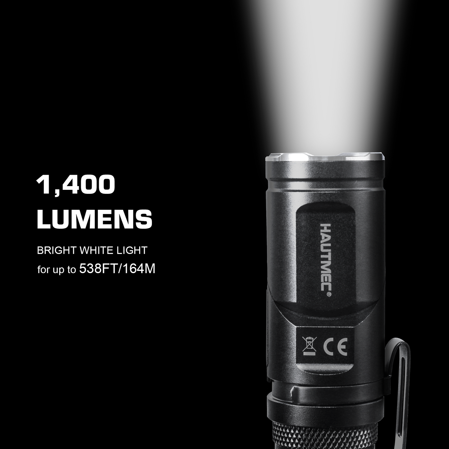 HAUTMEC 1400 Lumen Rechargeable Flashlights LED EDC Flashlight with 90 Degree Flashlight Swivel Head 5 Modes Pocket Flashlight Magnetic Base for Camping, Working, Outdoor, Hiking, Emergency. HT0378