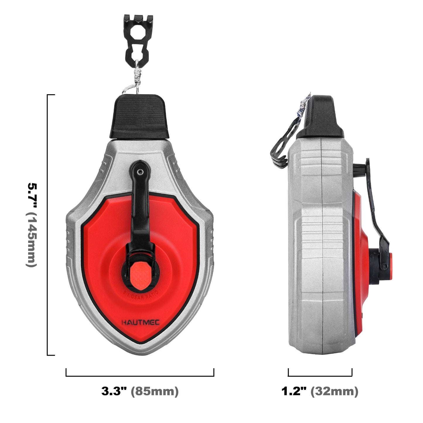 HAUTMEC Chalk Line, 30m/100ft Chalk Line Tool with Red Chalk, 6:1 Gear Ratio Reel, Chalk Box for Carpenters and Builders, HT0358