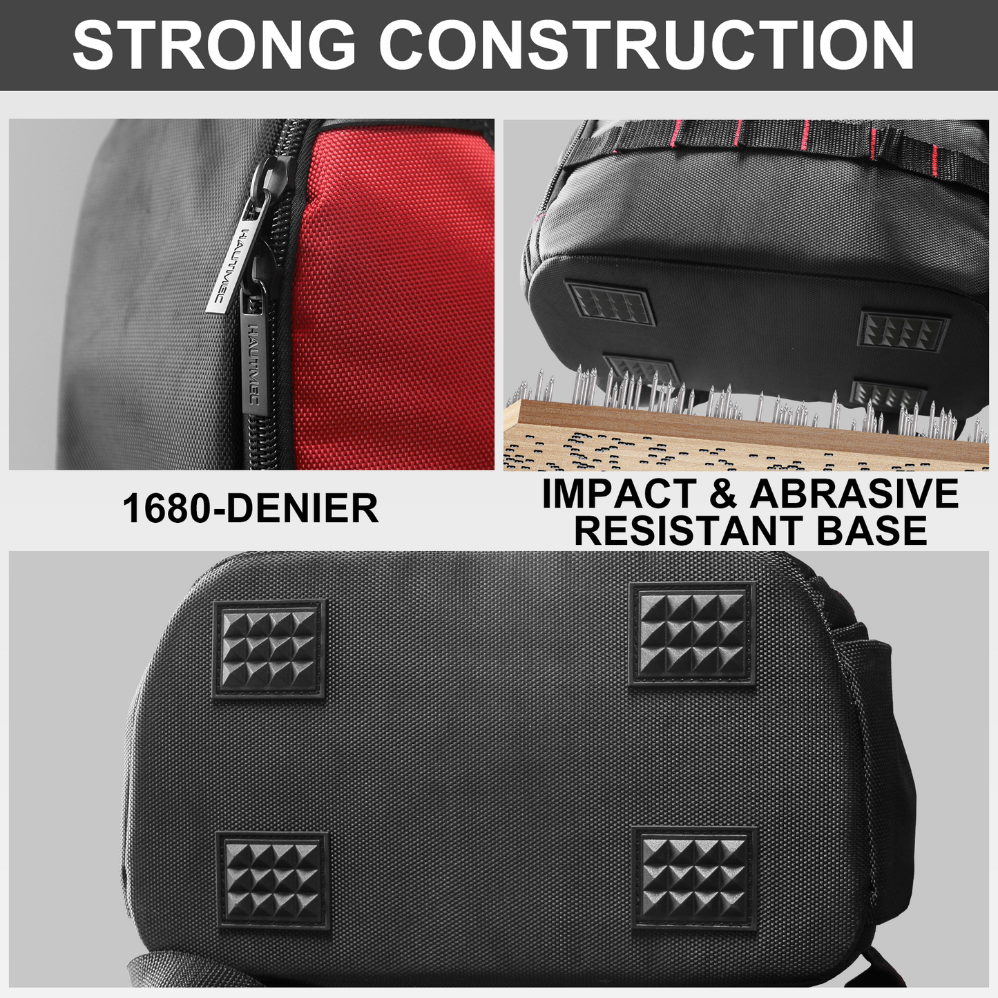 HAUTMEC Pro Tool Backpack Heavy Duty 1680D Water-Resistant Tool Bag with Laptop Compartment, Padded Straps for Comfortable Carry, Impact-Resistant Base, HT0407