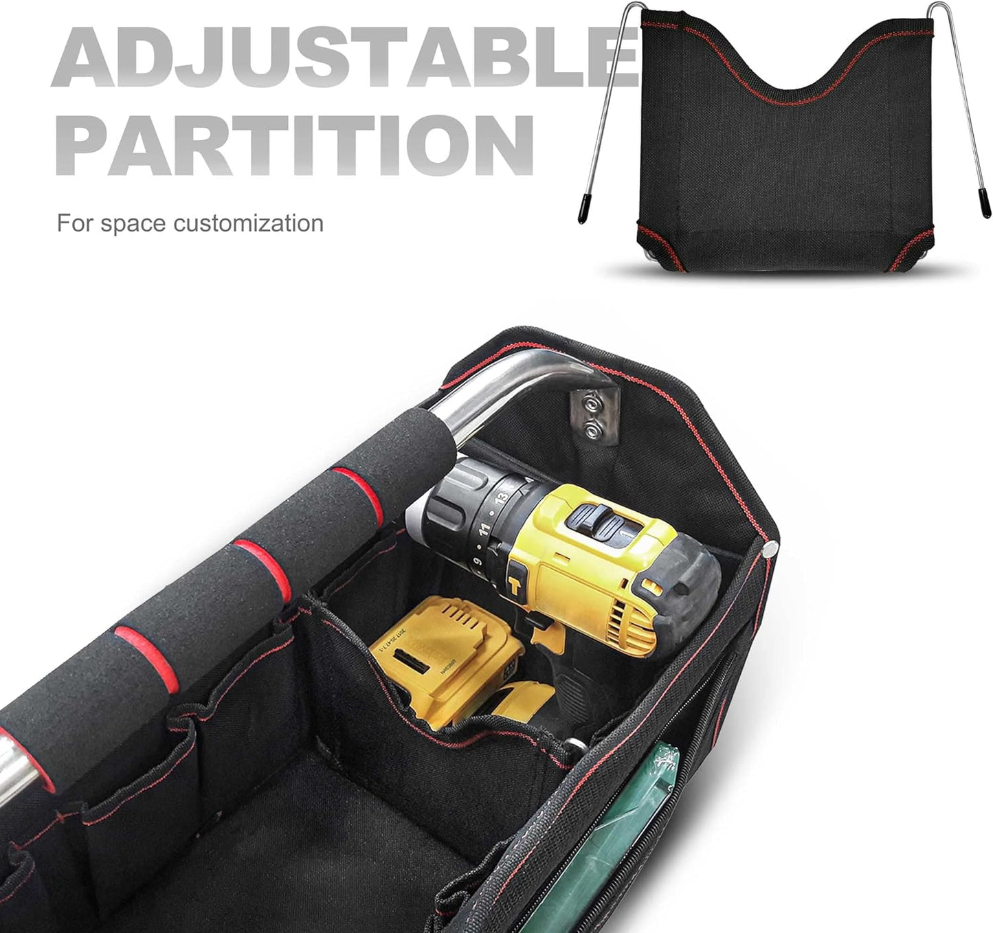 HAUTMEC Pro Foldable Open Top Tote Bag, 18-Inch 27 Pocket Tool Bag, Removable Shoulder Strap, Wide Mouth Heavy Duty Electrician Tool Bin for Tool Organization and Storage HT0020-TB