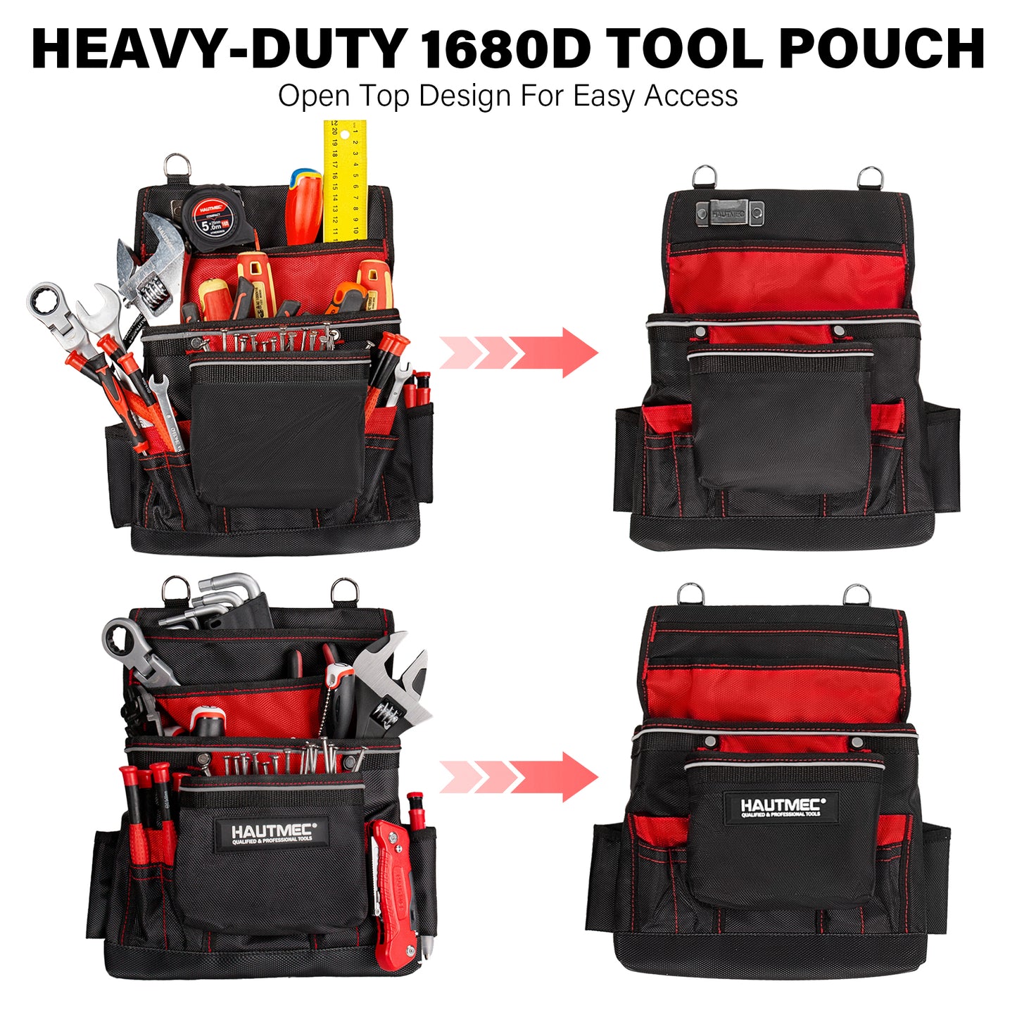 HAUTMEC Professional Tool Belt with Suspenders, 19 Pockets, Heavy-Duty 1680D Work Belt with Adjustable Padded Waist & Shoulder Support, Phone Pouch, Hammer & Tape Holder – HT0400