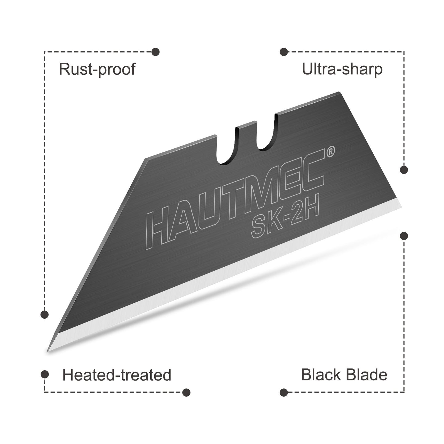 HAUTMEC Utility Knife Blades, 10-Pack with Dispenser, Standard Replacement Blades for Heavy Duty Utility Knives and Box Cutters, Sharper SK2H Black Blades HT0265-KN