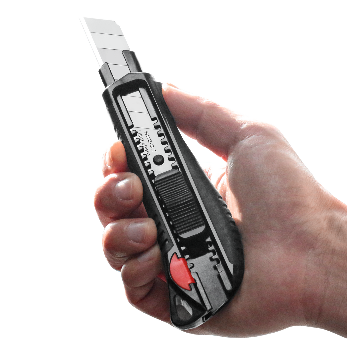 HAUTMEC 18mm Soft Grip Auto-Lock Utility Knife With Red Safety Switch, Sturdy Cutter with Ultra Sharp Black Snap-off Blade, HT0081-10PC