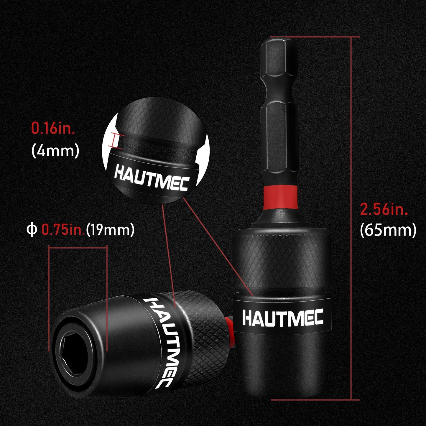 HAUTMEC 1/4 Inch Impact Tough Quick Change Bit Holder - One Touch Mechanism for Quick Release for Screwdriver Bits Nuts Drills Maintenance and repairing HT0162-SH