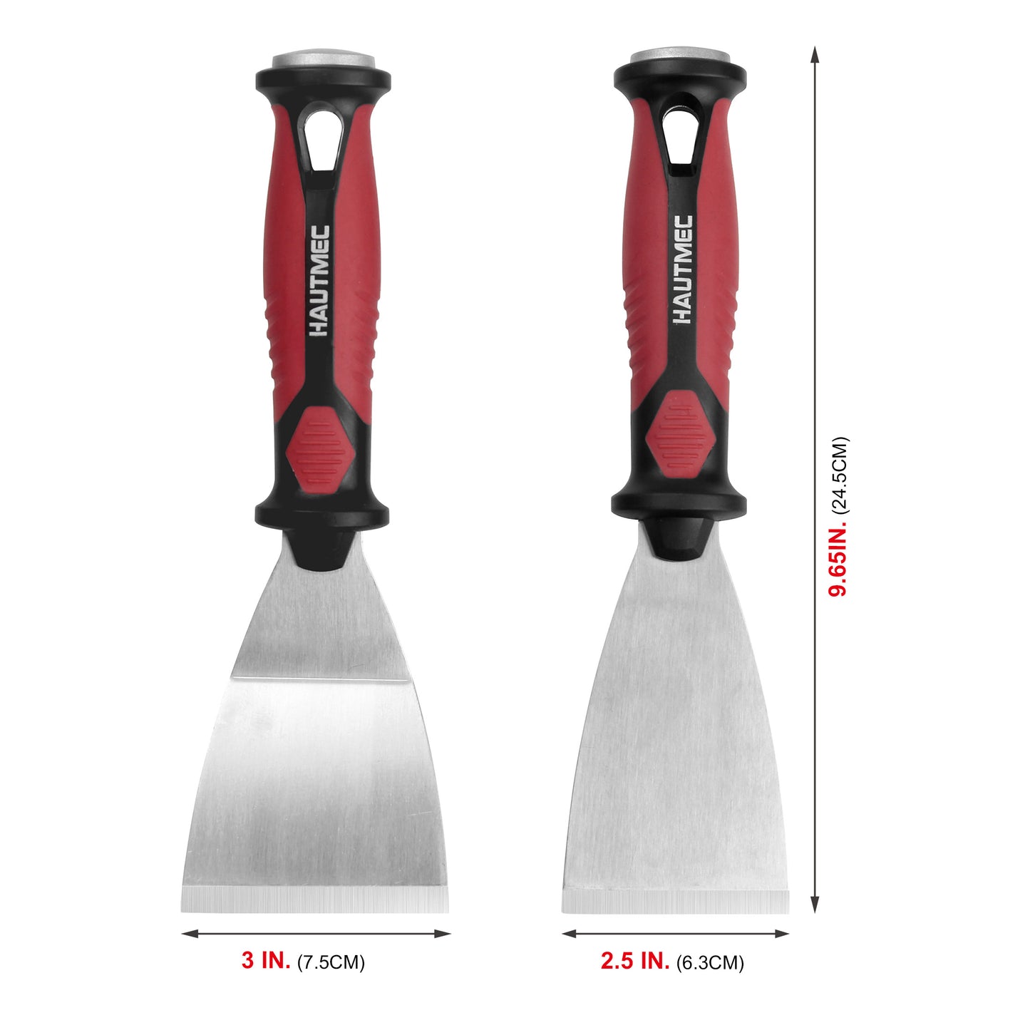 HAUTMEC 2pc Putty Knife Set, 2.5 in Staight and 3 in Offset Scrapers, Heavy Duty Stainless Steel Blade and Hammer End for Removing Wallpaper, Applying Putty, Plaster, Cement HT0061