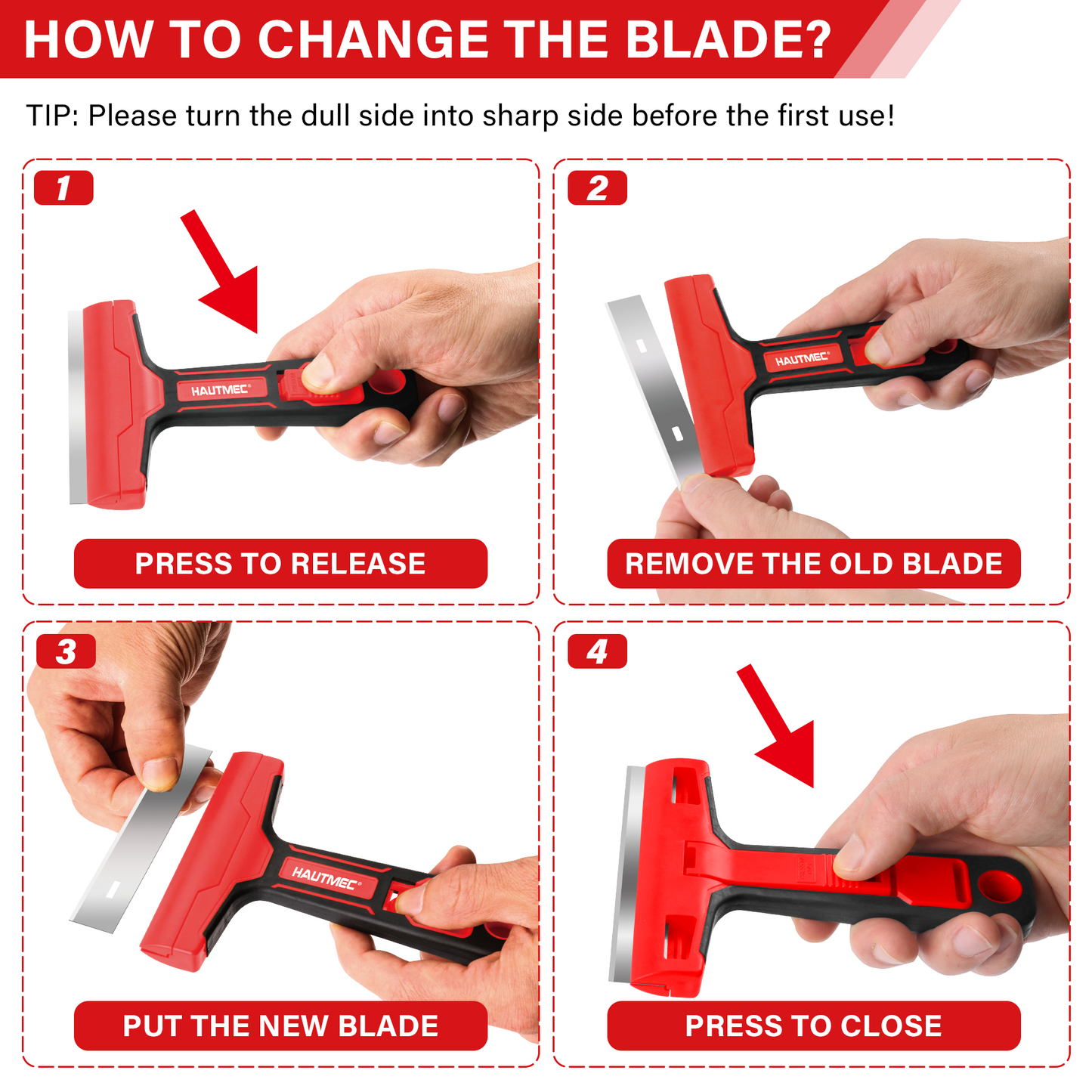 HAUTMEC Razor Blade Scraper Tool, 4" Wider Scraper Tool with 20 Extra Carbon Steel Blades, Razor Scraper for glass scraper, Adhesive, Label, Sticker from Window, Glass, Tile, Floor, Stove HTPBM25033