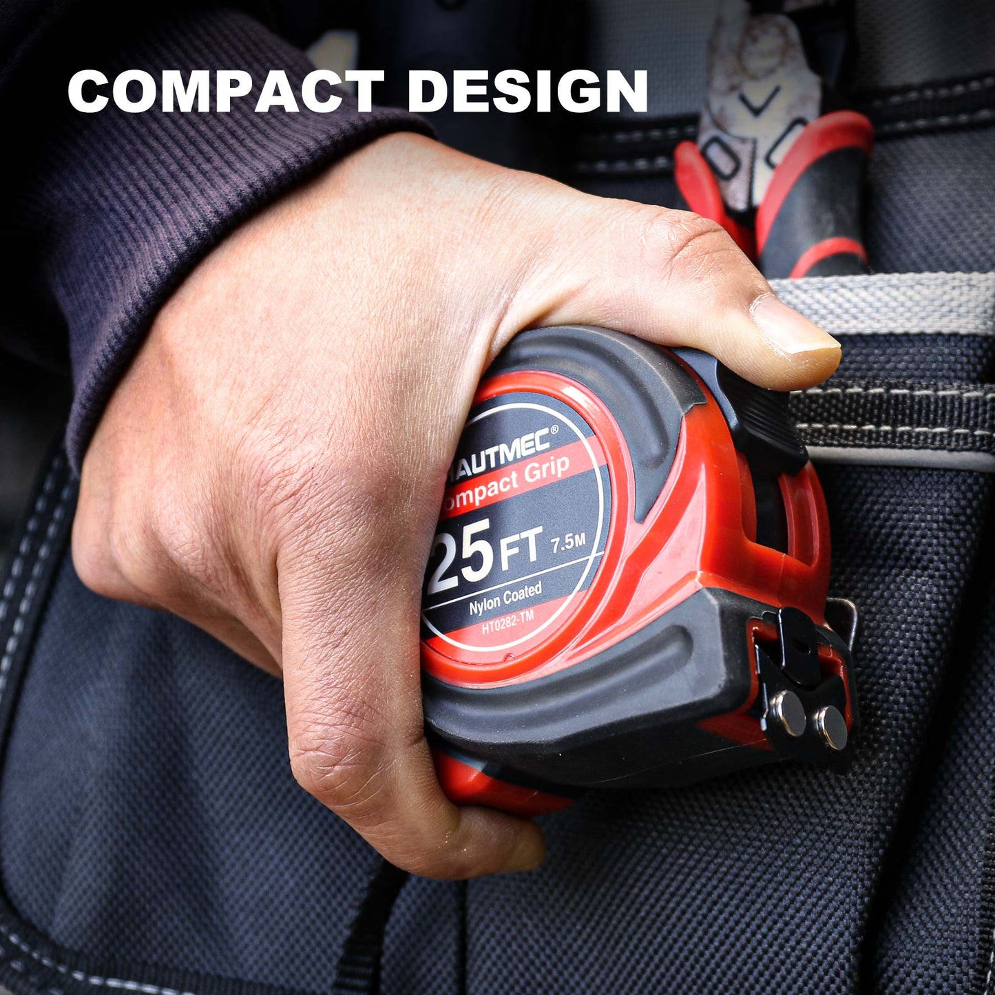 HAUTMEC Tape Measure 25Ft with Fraction 1/8,Double Side Metric and Inches Tape,Retractable Tape Measure,Magnetic Hook and Compact Case for Construction, Carpenter, Professionals HT0282-TM