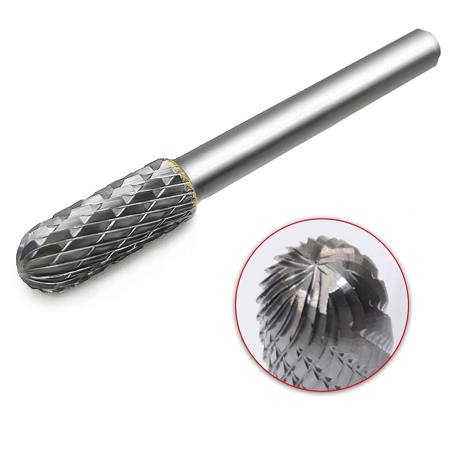 HAUTMEC Pro Ball Nosed Cylinder Tungsten Rotary File Carbide Burr Double Cut (Metal Grinding Polishing Carving Tool Drill Bits) 1/4 In Shank Diameter for Die Grinder Kits HT0199-MC
