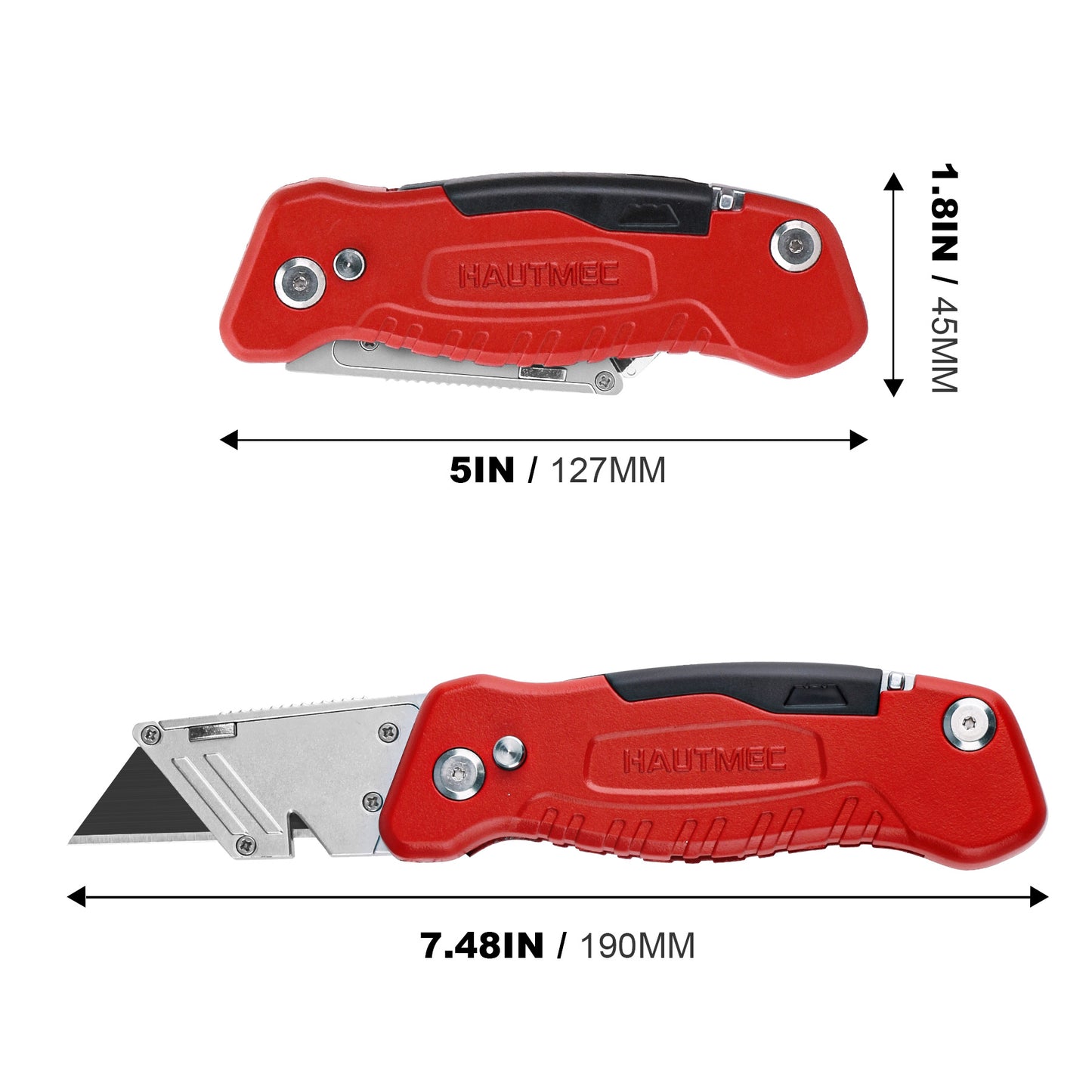 HAUTMEC Multifunctional Heavy Duty Folding Utility Knife With Integrated Screwdrivers, Box Cutter Built In Zinc Alloy Housing, 3 Extra Sharp Black SK4 Blades HT0294