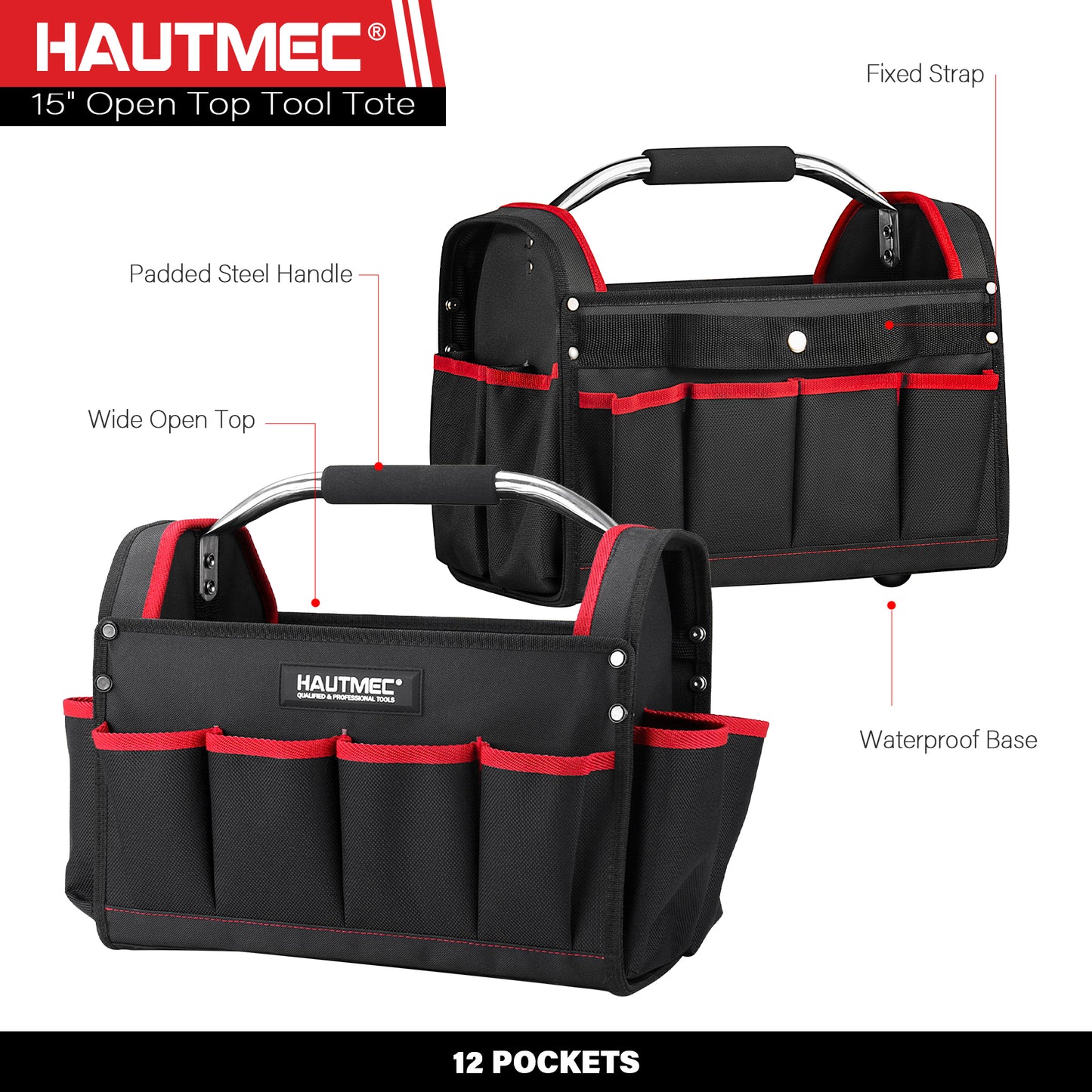 HAUTMEC 3 Piece Heavy-Duty Rolling Tool Bag Set, 18” Wheeled Tool Bag, 15” Electrician Tool Tote & 12” Wide Mouth Bag, 1680D Oxford Fabric Portable Tool Storage – HTTBM25006