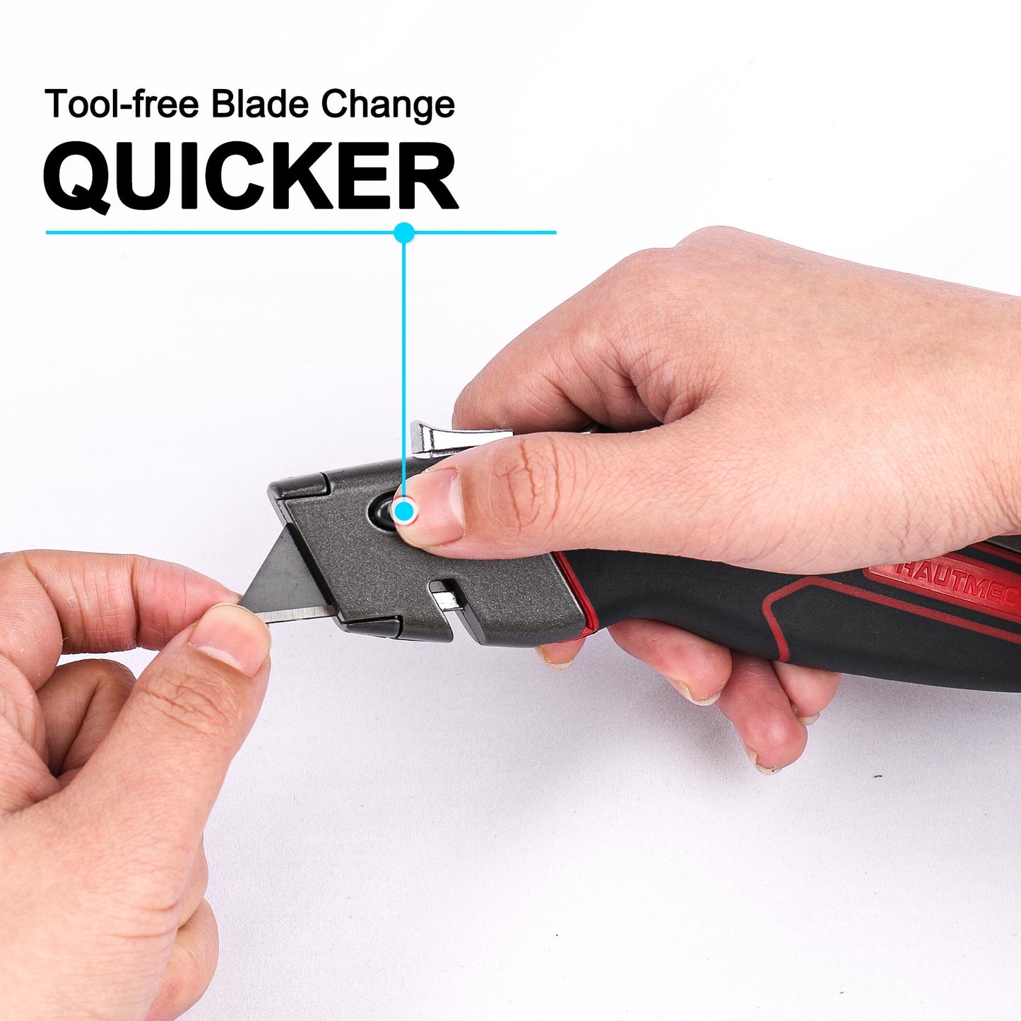 HAUTMEC Heavy Duty Utility Knife With Dual Cutting Mechanism: Safety Auto-Retracting Cutting + Precision 3 Position Depth Tough Cutting, Professional Box Cutter With 3 Black Sk4 Blades, HT0311