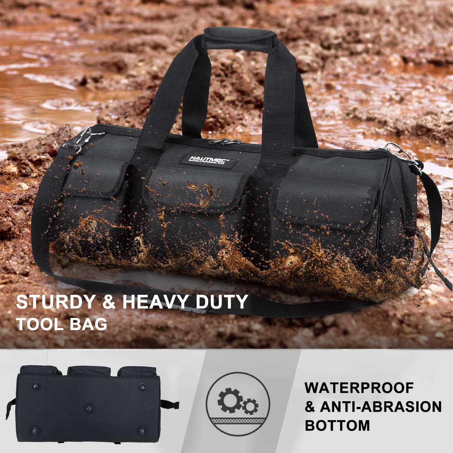 HAUTMEC 24" Contractor Heavy Duty Tool Bag, All Black HT0184-TB