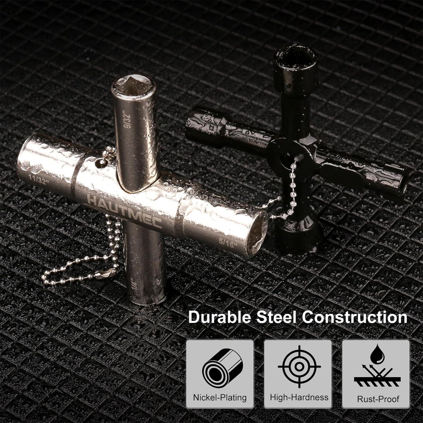 HAUTMEC 4 Way Sillcock Water Key Set 2 PCS, Universal Cross Water Spigot Key, Zinc Alloy Multi-Function Utility Key for Silcock Key 4 Way Faucets Valves Spigots, HT0438-WK