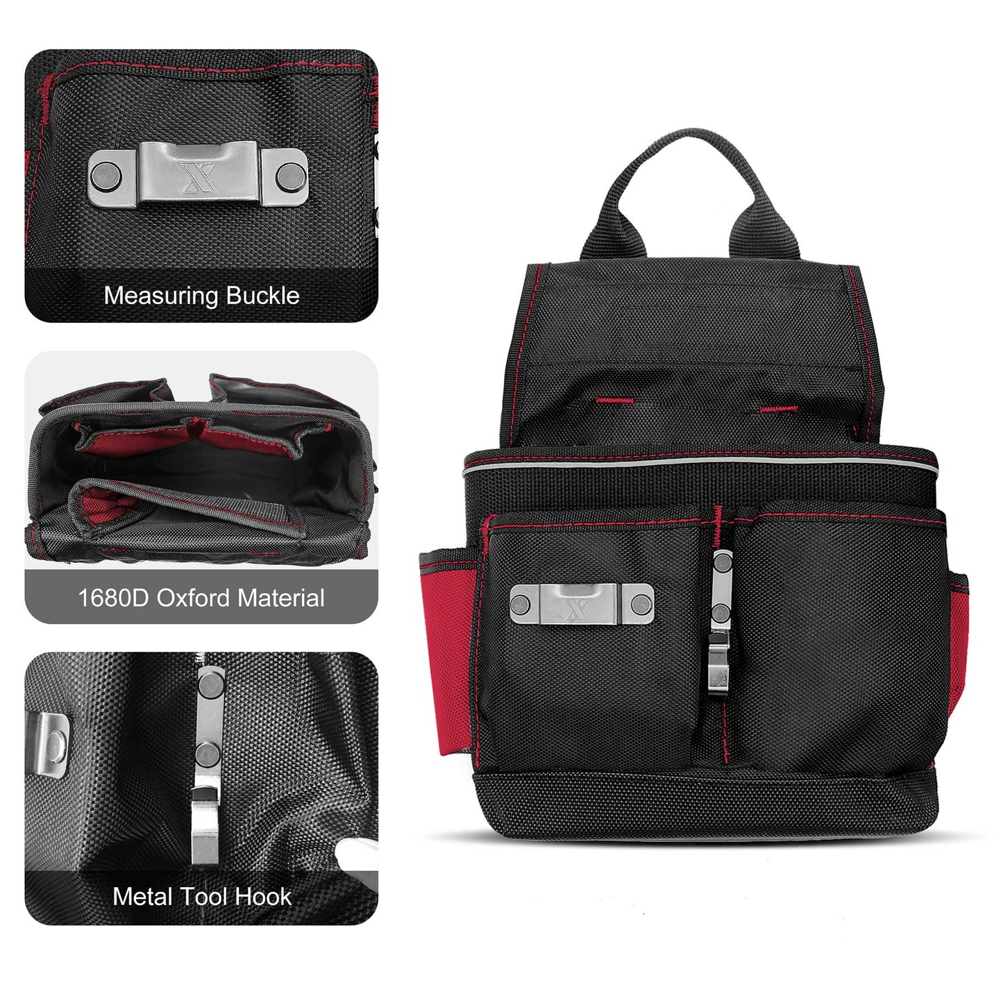 HAUTMEC Heavy Duty Framing Tool Belt Electrician Tools Pouch Organizer Work Belts For Men, 12-Pocket 1680D Tool Bag with Waist Strap Hammer Holder and 360°Reflective Strips, HT0177-TBR-NEW