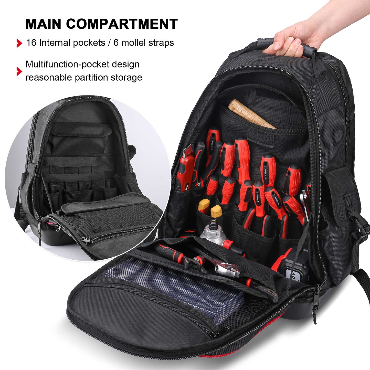 HAUTMEC Pro Tool Backpack,Large Capacity Tool Organizer,1680D Heavy Duty Tool Bag HT0285