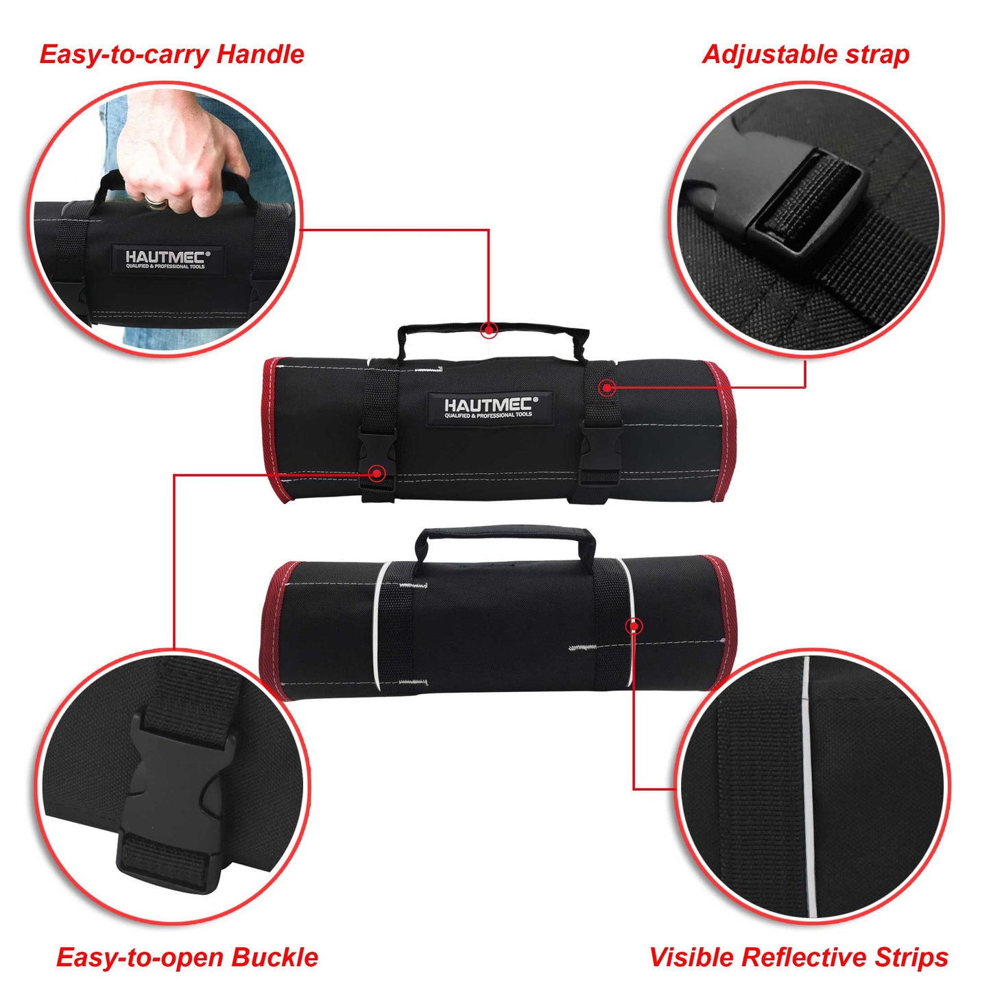 HAUTMEC 600D Tool Roll Bag, 32-Pocket Wrench Organizer, Multi-purpose Tool Roll Up Bag, Large Space Military Tool Bag HT0069-TB