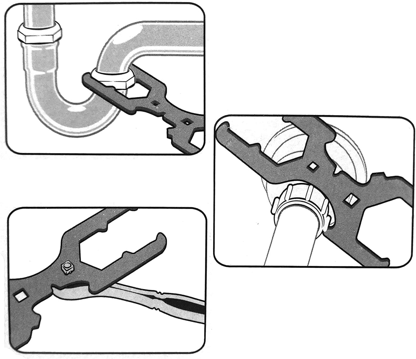 HAUTMEC 3 Way Plumber's Sink Strainer Wrench, Fits 1-3/4 inch., 2 inch. and 2-1/2 inch. Nuts, Multifunction Plumbing Wrench PL0037