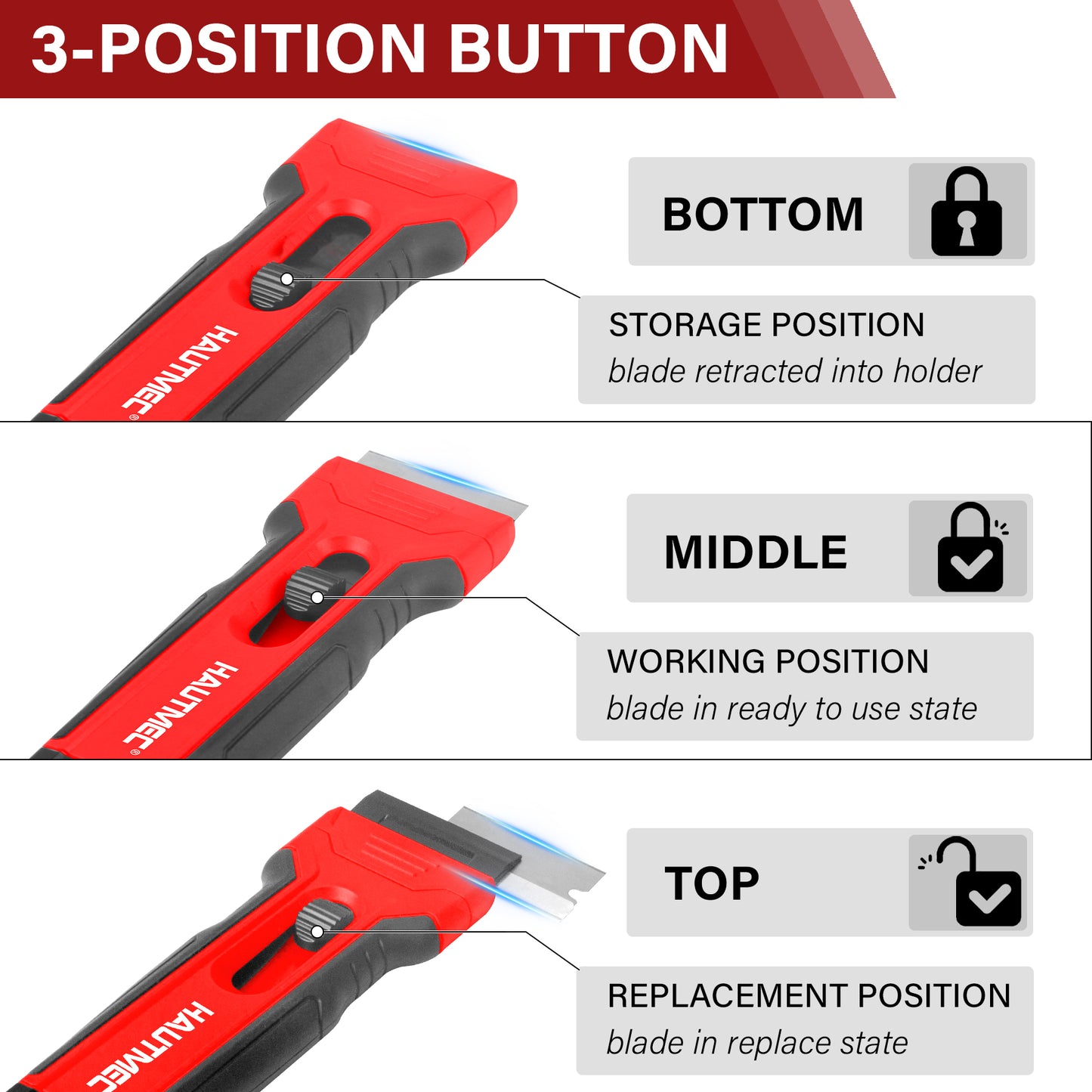 HAUTMEC Razor Blade Scraper Tool With 24Pcs Extra Blades, 10 Plastic Rozor Blades, 14 Carbon Steel Razor Blades, Removing Decals, Stickers, Labels for Glass, Tile, Window, Car, Cooktops HTPBM25031