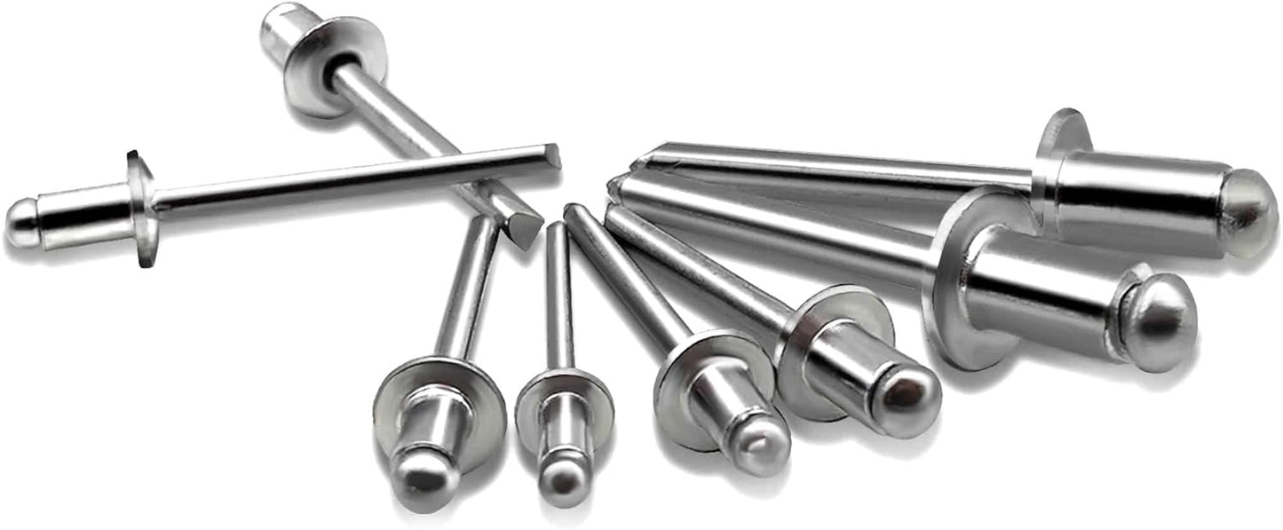 HAUTMEC 200Pc. 5 Sizes Open End Aluminum Pop Rivets Assortment for Household Electrical appliances, Lighting Tools, Steel Furniture etc HT0201-AR