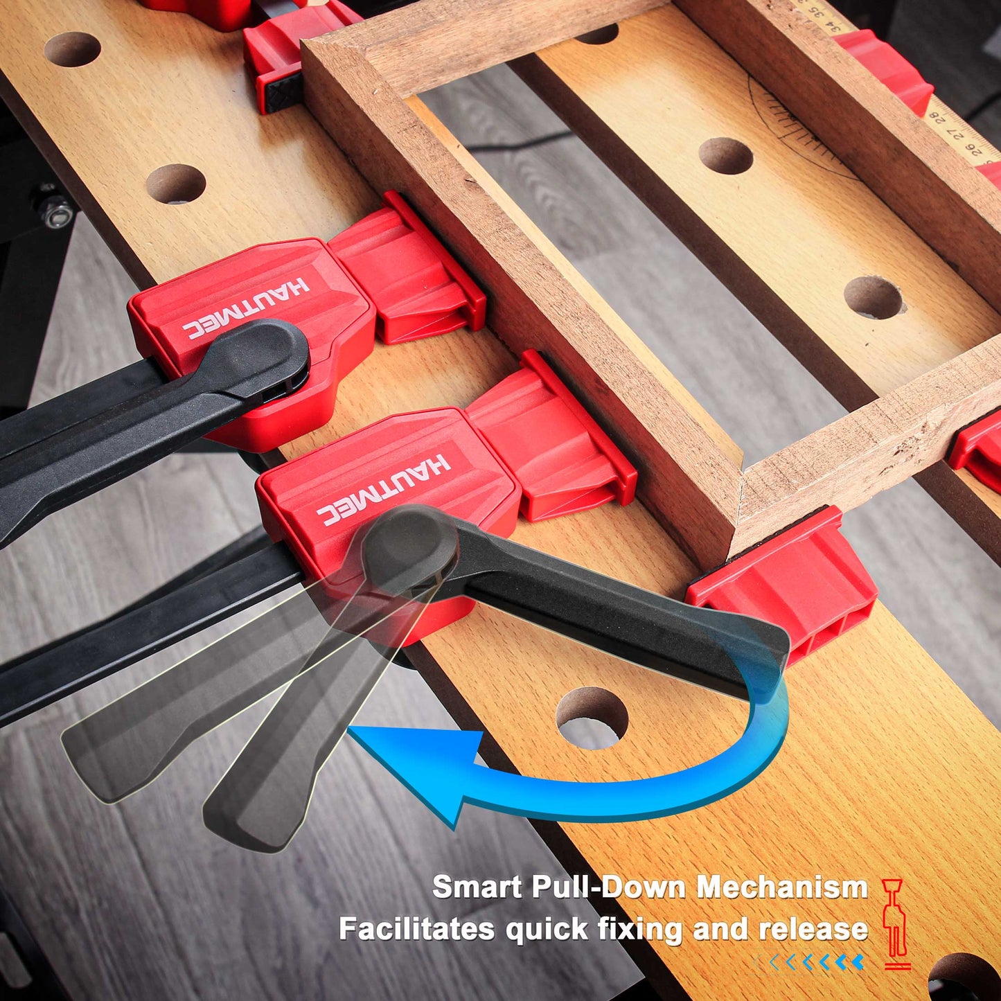 HAUTMEC Quick-Change Clamping Elements, Adjustable Desktop Bar Clamps, Bench Dog Clamps for Woodworking HT0276-CL