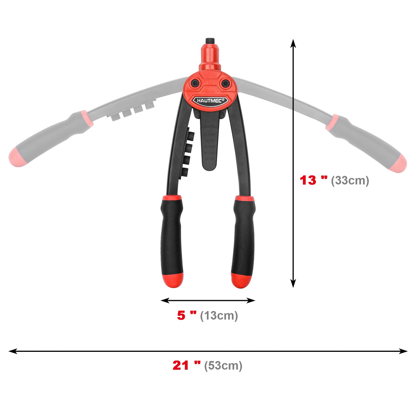 HAUTMEC 13" Rivet Gun with 150Pcs Rivets and Automatic Rebound Labor-Saving Design Heavy Duty Hand Riveter Tools for Metal, Aluminum, Steel HT0437-HR