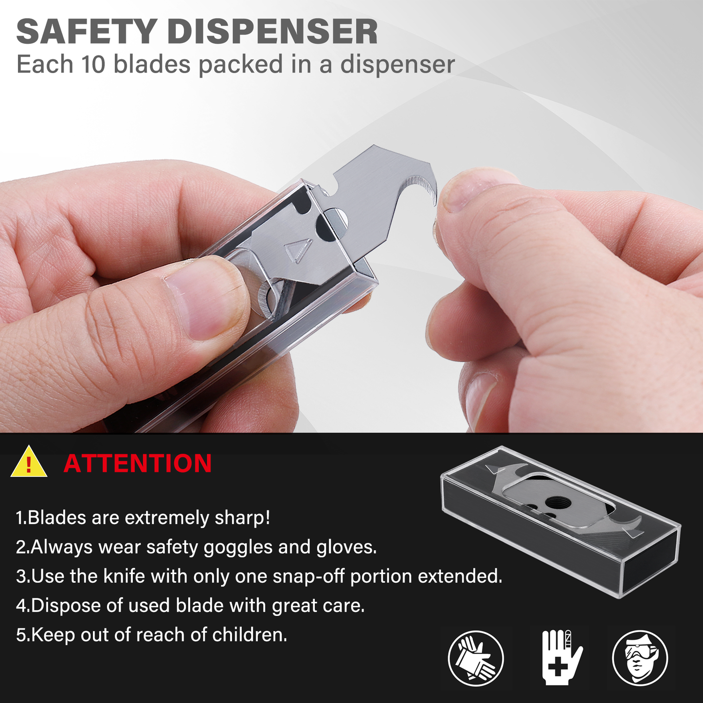 HAUTMEC 30 Pack Utility Knife Hook Blades, SK5 Steel, All-Purpose Blade Replacement with Safty Dispenser, Box Cutter, Standard Size Razor Blades for Box, Carpet, Rope, Trim Roof Materials, HTUBM25012