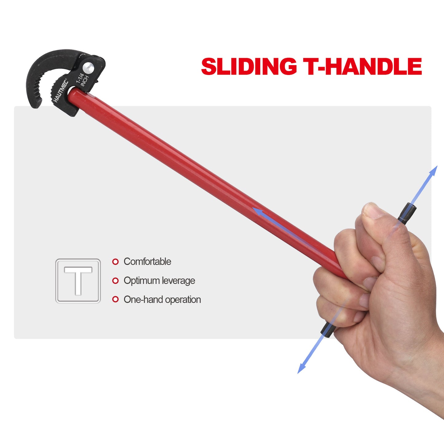 HAUTMEC 11-Inch Pro Basin Wrench Sink Faucet Wrench for Tight Spaces with Adjustable 3/8'' to 1-1/4'' Capacity Plumber Wrenches for Faucet Hex Nuts under Sink HT0261-PL(Red)