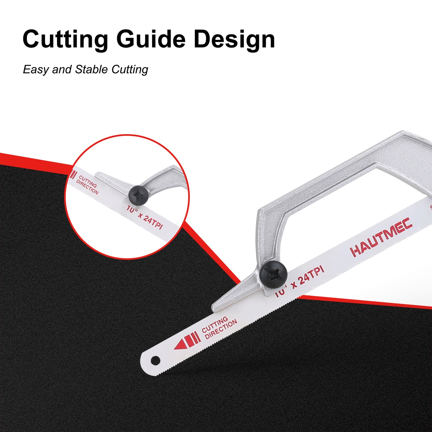 HAUTMEC Compact Mini Hacksaw With Hack Saw Bi-Metal Blade and Cutting Guide, Alluminium Alloy Solid Frame, For Easy Cutting, Especially Cuts in Tight Hard-Reach Spaces HT0309-MS