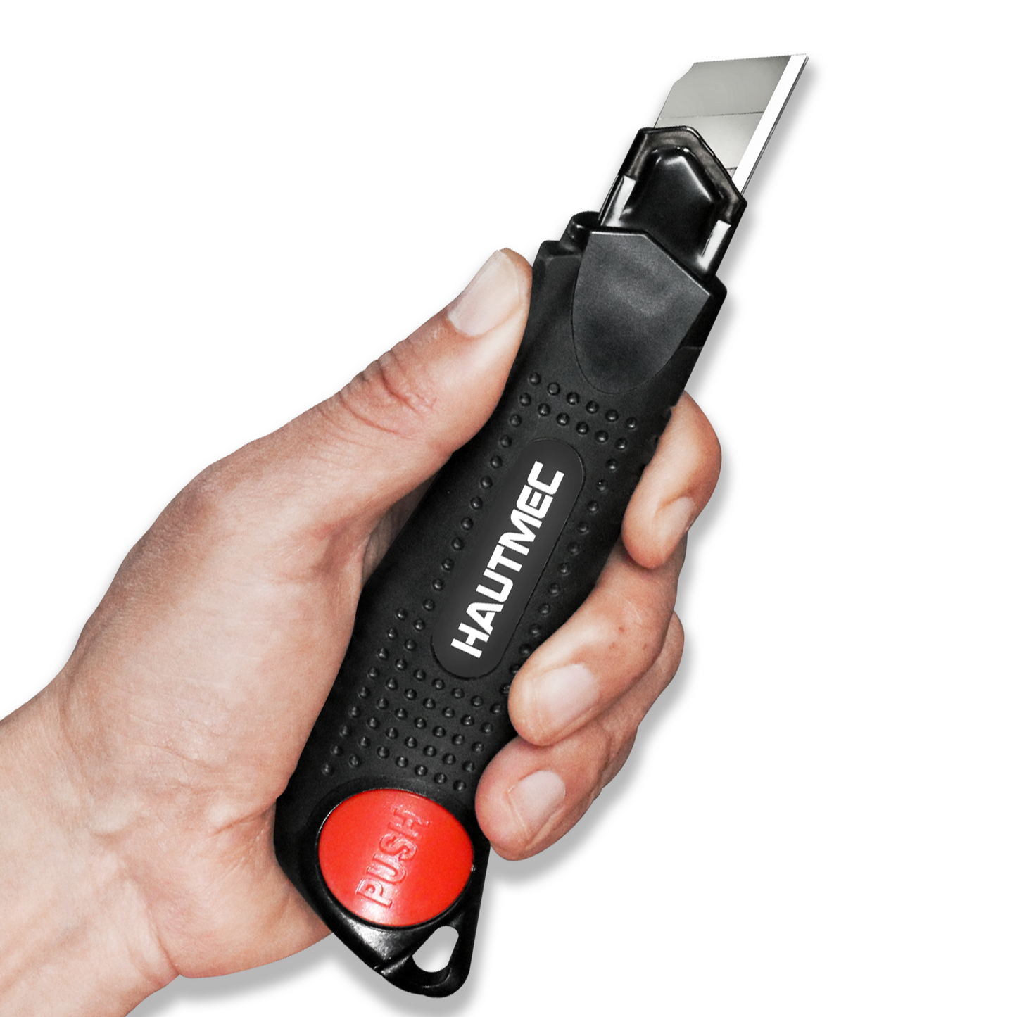 HAUTMEC 18mm Soft Grip Auto-Lock Utility Knife With Red Safety Switch, Sturdy Cutter with Ultra Sharp Black Snap-off Blade, HT0081-10PC