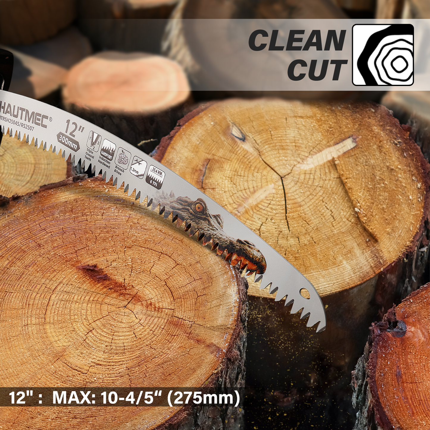 HAUTMEC 12 Inch Japanese Teeth Reciprocating Saw Blade, Curved Blade with 6TPI Harden Teeth Medium Cut for for Tree Trimming, Wood/PVC Pipe Cutting, Cr-V Sabre Sawzall Blades, 4 Pieces, HTRSH25046