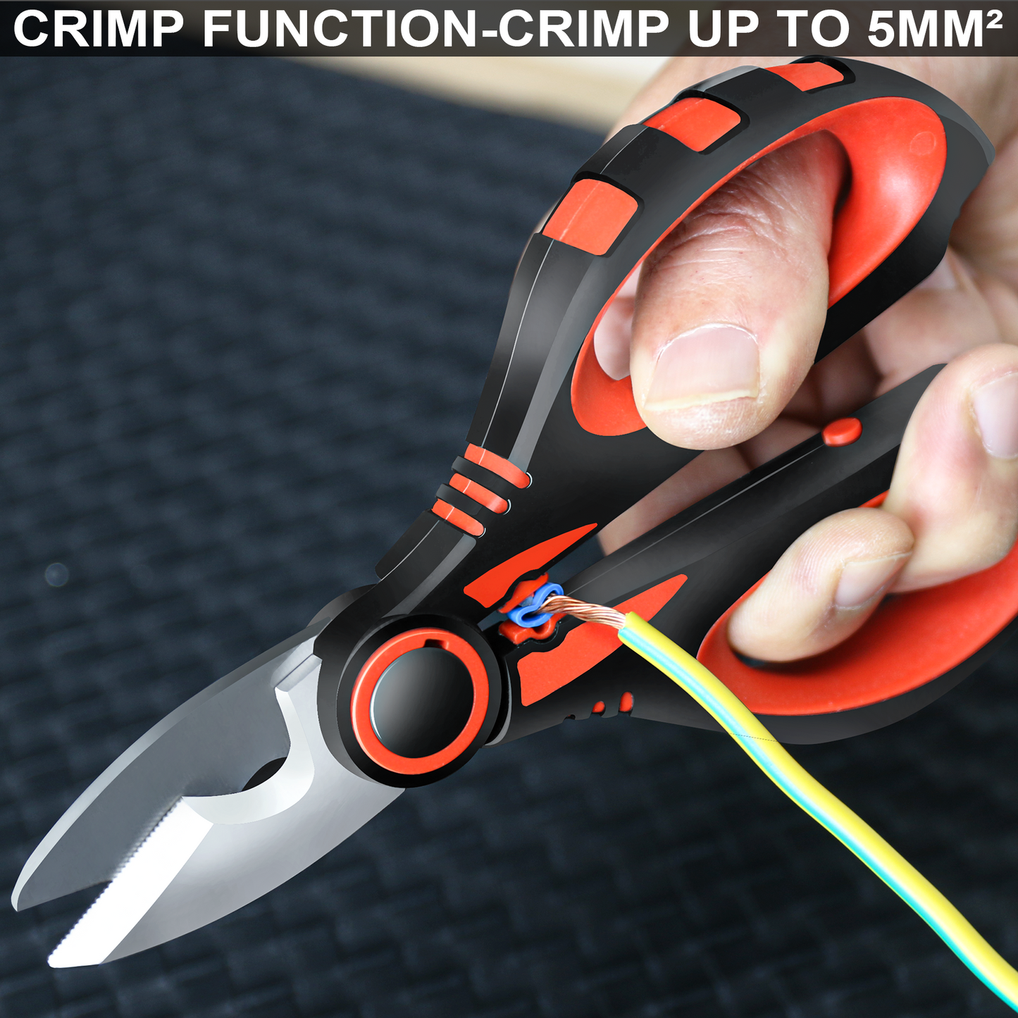 HAUTMEC Electrician Scissor, 6-1/4" Professional Electrician Shears with Stainless Serrated Blade, Cable Shears With Crimp, Notch Blade With Sheath, Comfortable Reinforced Fiberglass Handle,HT0416