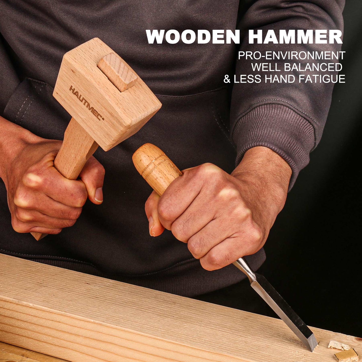 HAUTMEC 7-Piece Wood Chisel Set with Wooden Mallet, CR-V Steel Beveled Gouge Tools with Beech Handles and Storage Box, Wood Carving Kit for Woodworking & DIY - HT0393