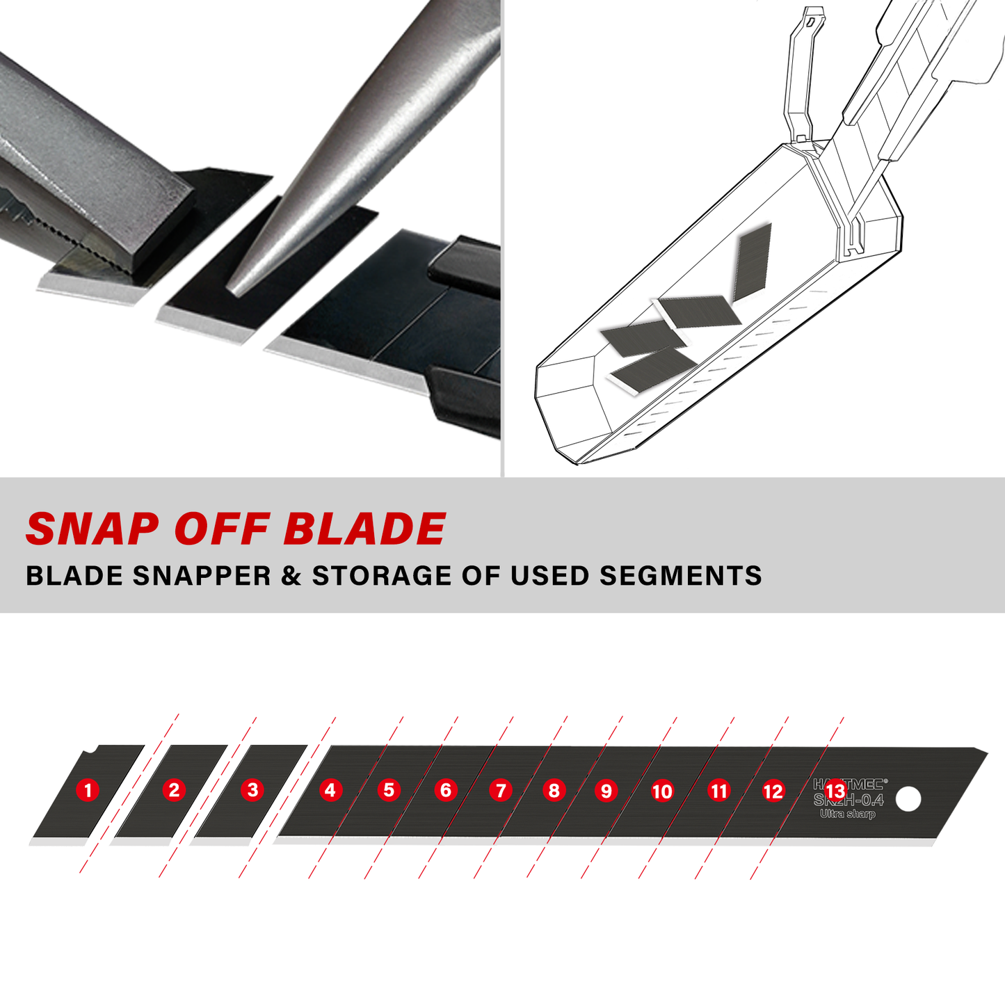 HAUTMEC 10PC 9mm Industrial Utility Knife Blades, SK2H Steel Box Cutter Replacement Rustproof Blades - for Warehouse/DIY/Light Maintenance Bottom Snap-Off & Recycling Box 25007