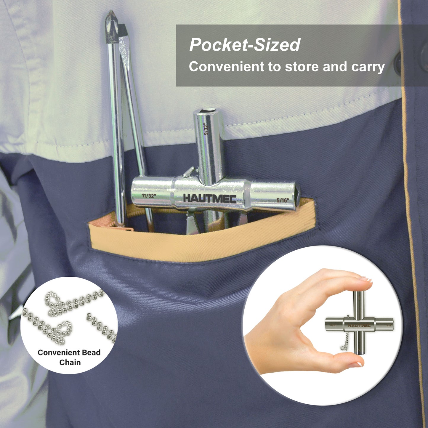 HAUTMEC 4 Way Sillcock Water Key Set 2 Pack, 1/4", 9/32", 5/16", 11/32" Steel Multi-Function Utility Key for Sillcocks Faucets Valves Spigots PL0028-2