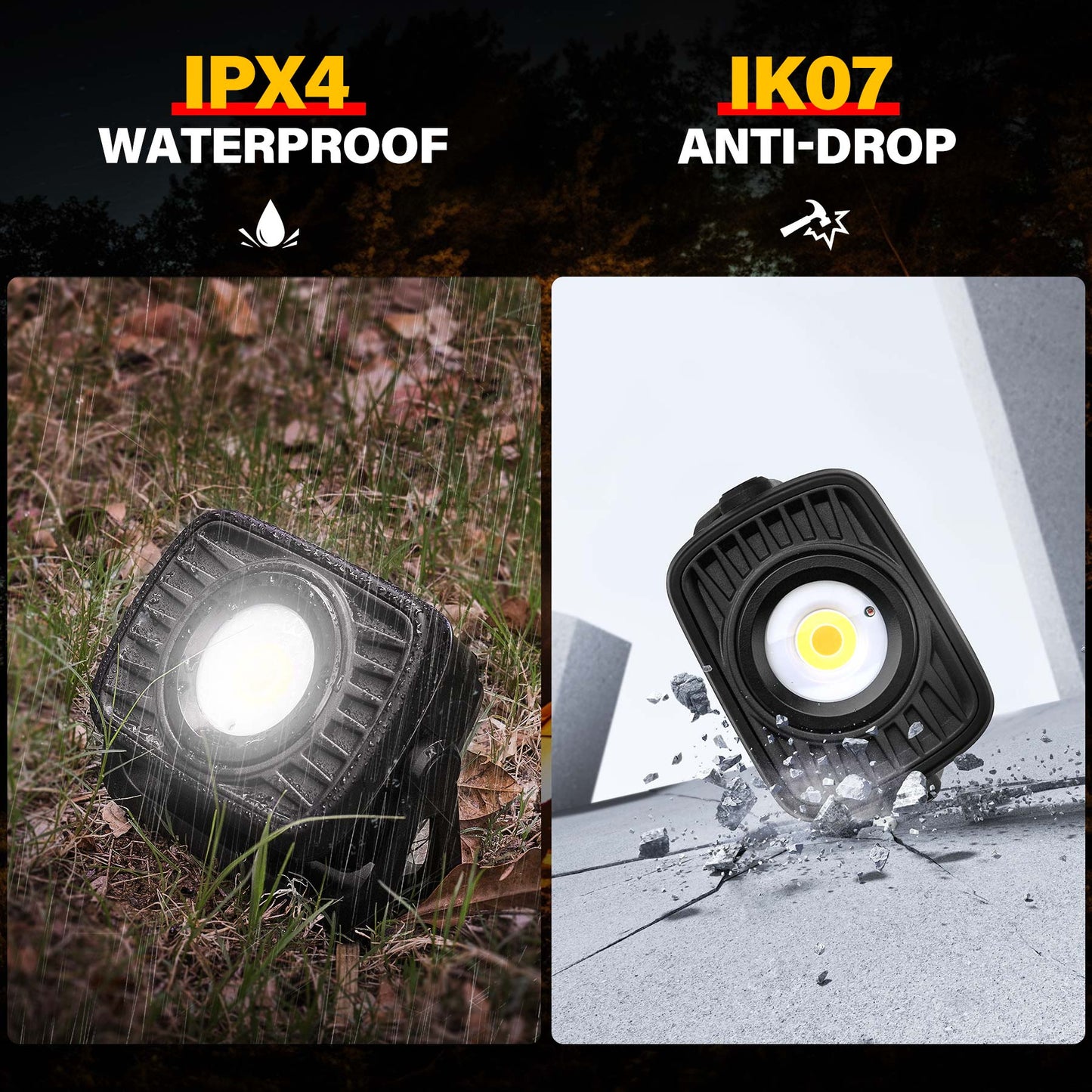 HAUTMEC Rechargeable Work Light, 360°Rotating COB 1500LM Portable Flood Light with Magnetic Base and Pothook, Waterproof Power Bank Worklight Tool for Car Repairing Construction Sites, HT0168-WL