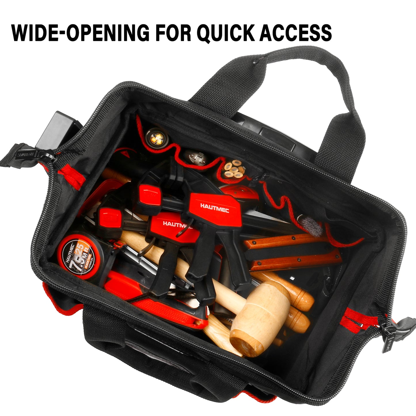 HAUTMEC 2-Piece Rolling Tool Bag Set, 15” Heavy-Duty Tool Bag with Wheels & 15" Wide Mouth Utility Bag, 1680D Water-Resistant Durable Tool Storage – HT0288