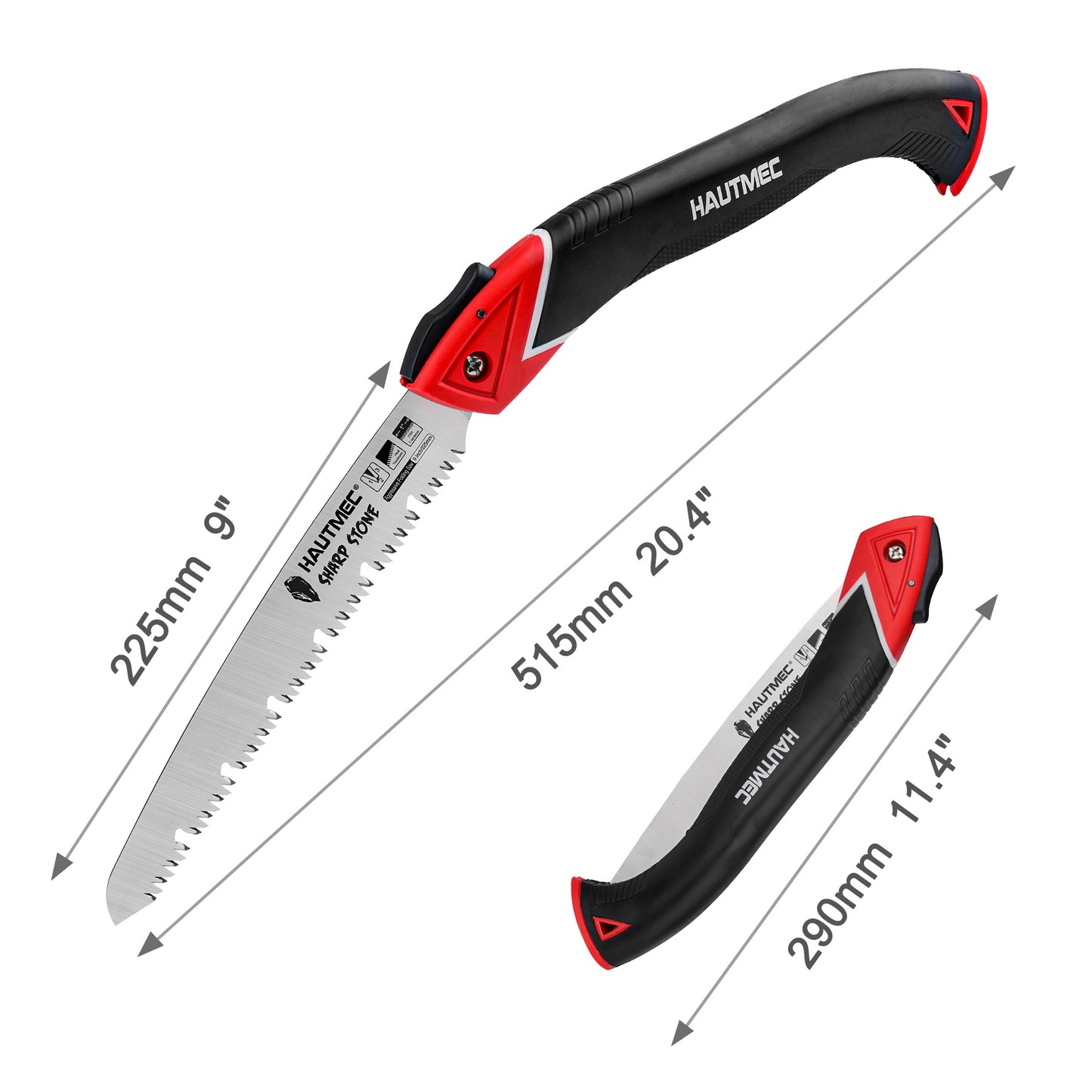 HAUTMEC 9" Pruning Hand saw, Pro Folding Saw of Sharp Stone Serie, SK5 Blade, Precision Hardened Triple-cut Teeth, Deep Gullets for Swift Chip HT0304
