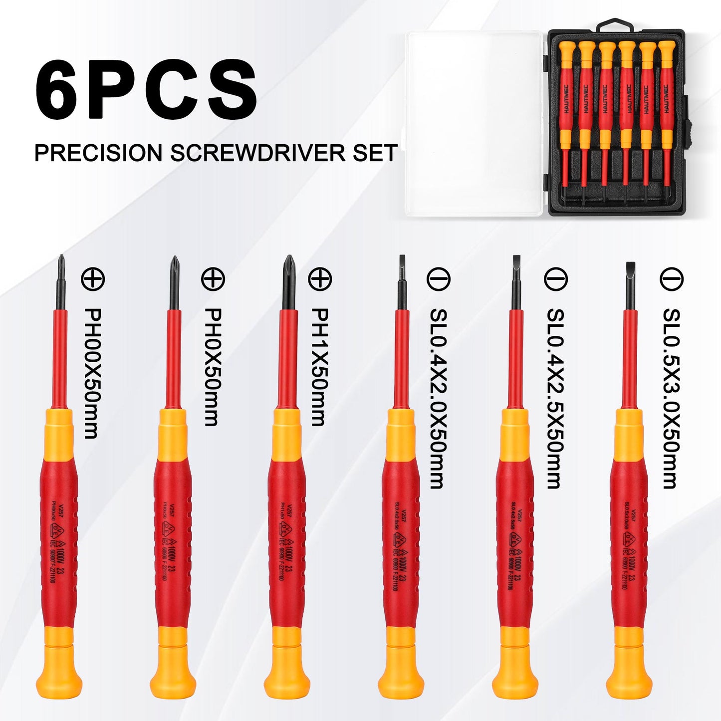 HAUTMEC 6Pcs Precision Screwdriver Set, Mini Insulated Screwdriver with Slotted and Phillips Magnetic Tip HT0313