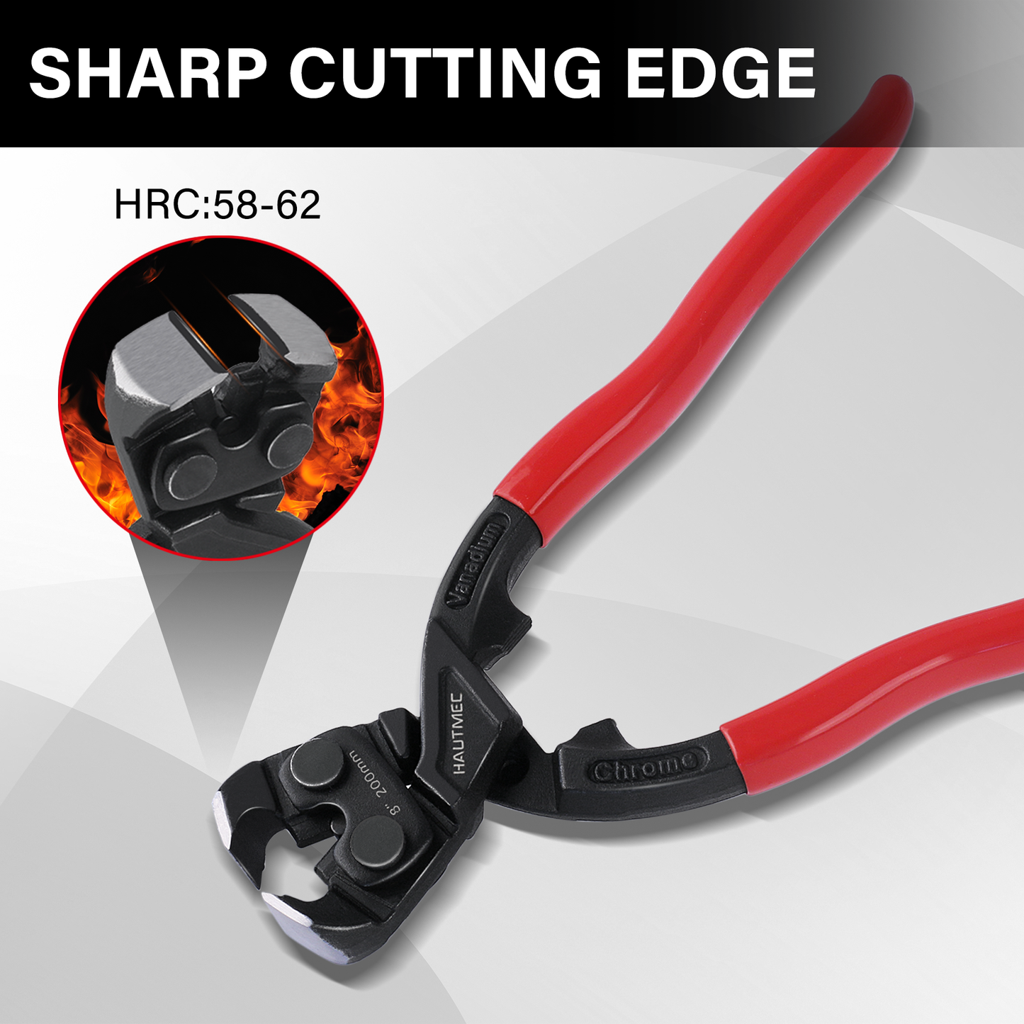 HAUTMEC 8 Inch Nail Puller Pliers Tool, High Leverage End Cutting Pliers, Nail Remover Tool with Anti-Slip Grip, CRV Steel End Cutting Nippers Tool for Pulling or Cutting Nails, Small Bolts and Wires,HT0466