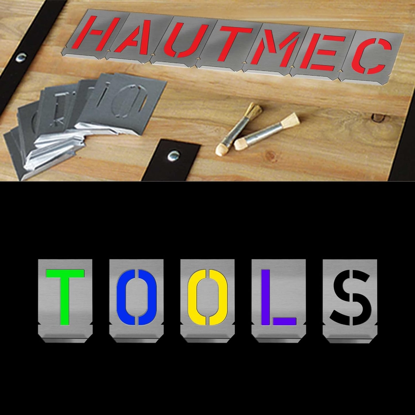 HAUTMEC Vintage Stainless Steel Letters Stencils, A to Z Stainless Steel Stencils & Holder, 40mm Letters, Shop Stencil, Advertising Stencilling, Craft-Printing, Reusable HT0239-ST