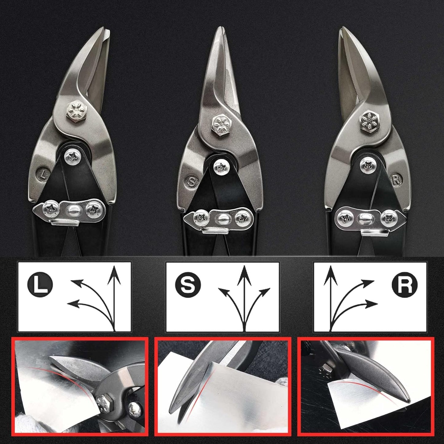 HAUTMEC 10 Inch Aviation Tin Snips Set - Left, Right and Straight Cut, 3 Pack Chrome Vanadium Steel HT0068-SN