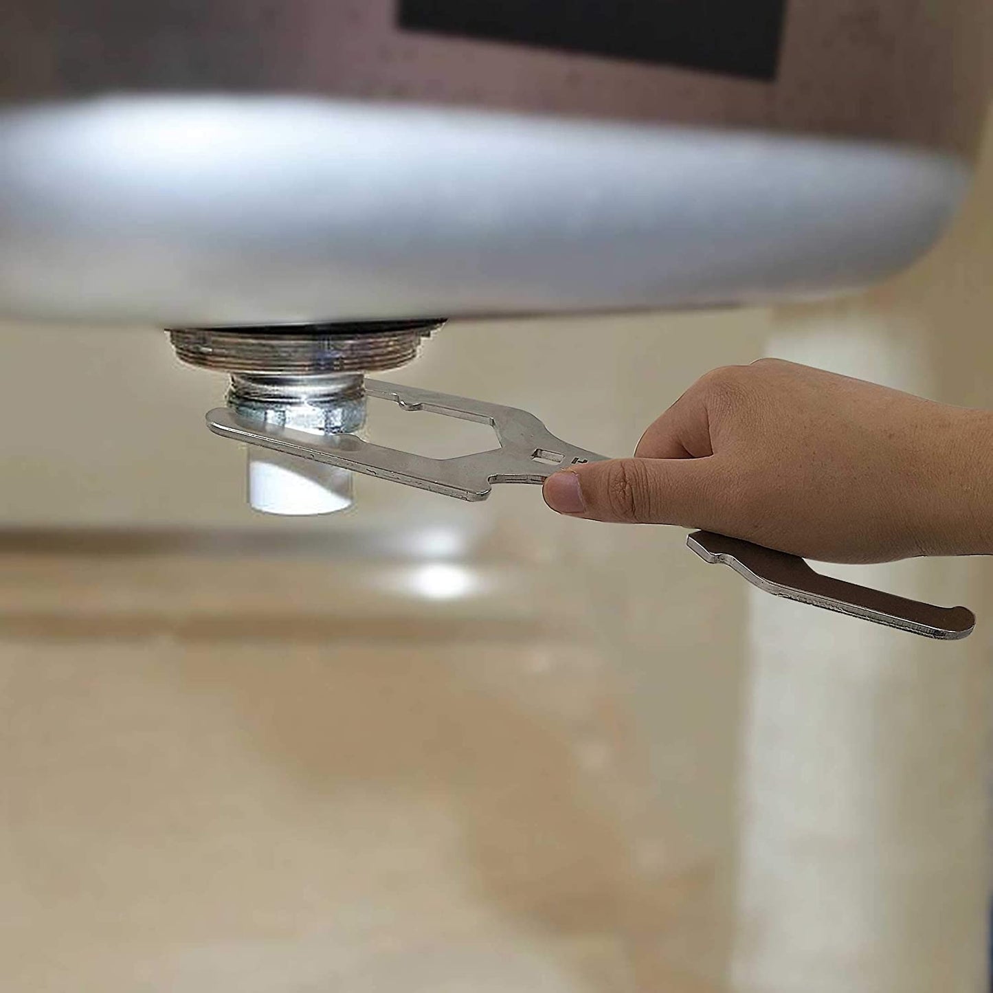 HAUTMEC 3 Way Plumber's Sink Strainer Wrench, Fits 1-3/4 inch., 2 inch. and 2-1/2 inch. Nuts, Multifunction Plumbing Wrench PL0037