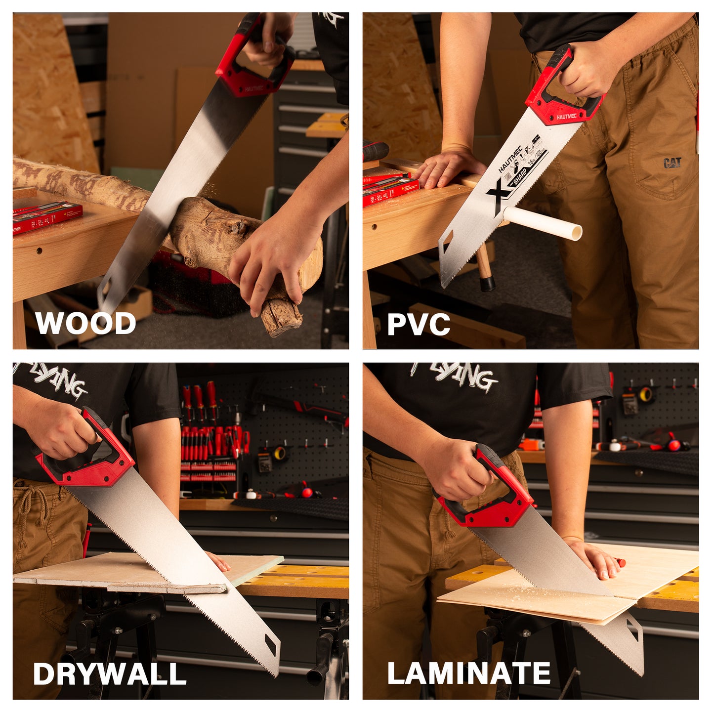 HAUTMEC 14-Inch X-Sharp Pro Hand Saw, Universal Wood Saw with 12 TPI Triple Ground Teeth, Thickened Carbon Steel Blade & Ergonomic Handle, Multi-Use Handsaw for Wood, Plastic, Drywall, PVC – HT0295