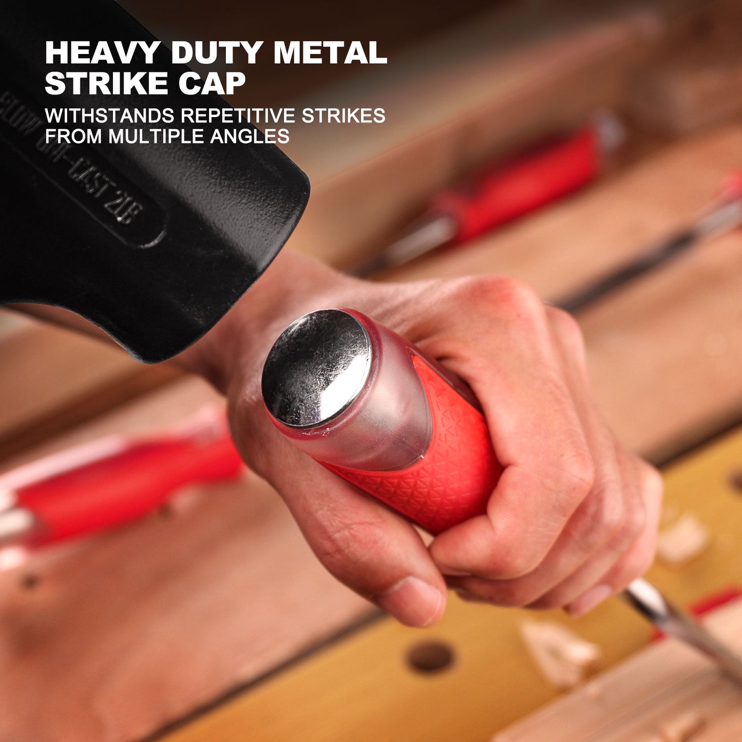 HAUTMEC 3-Piece Wood Chisel Set – High-Impact Drop-Forged CRV Steel, Fully Polished Beveled Edge Blades, Heavy-Duty Strike Cap & Extended Anti-Skid Handle – HT0364