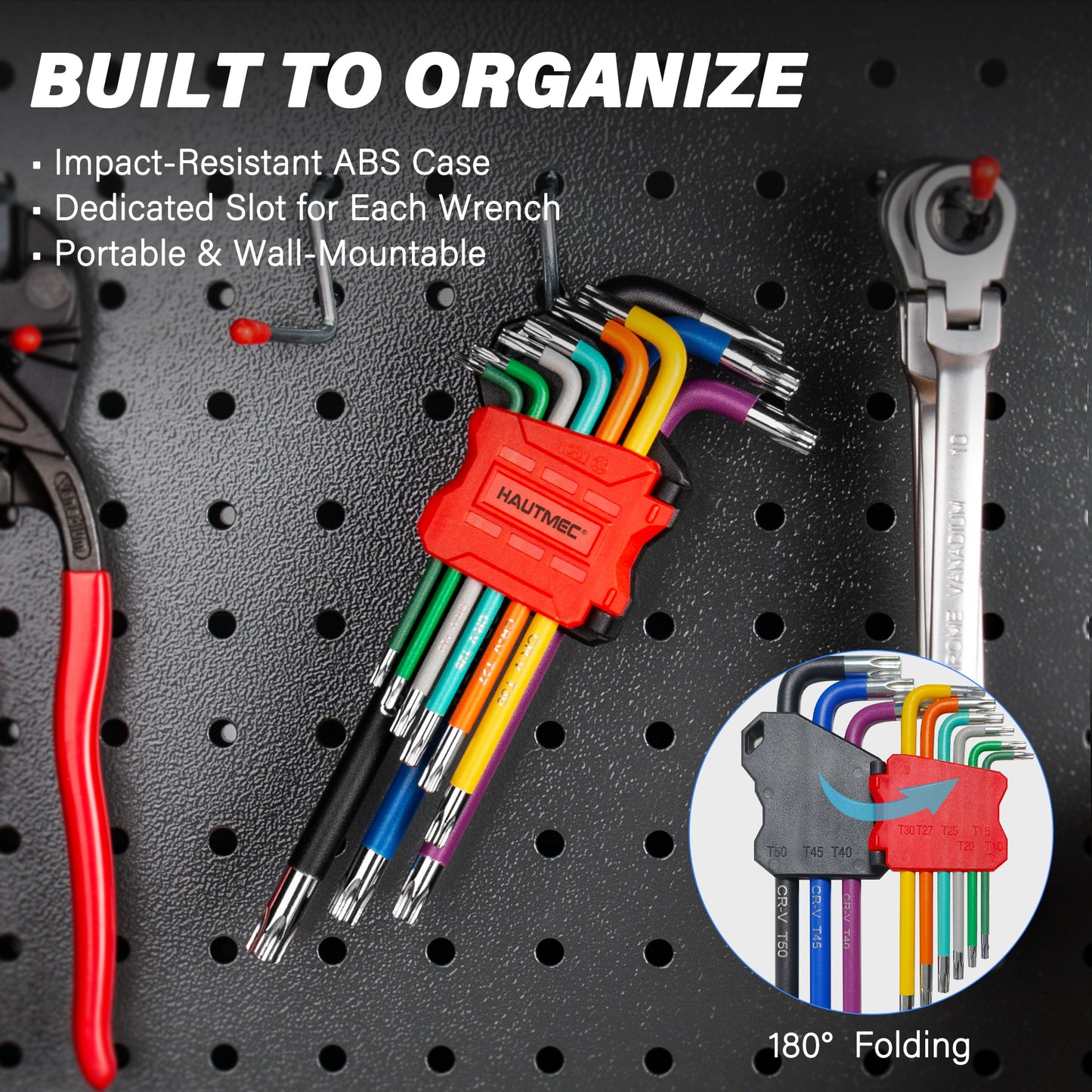 HAUTMEC Torx Allen Wrench Set, 9PCS Star Allen Key Set, T10-T50 Star Allan Wrench Sets with Visible Coding, CR-V Steel, Drilled Tips & Non-Slip Colorful Handles for Automotive, Bike, Furniture Repair HTHKH25042