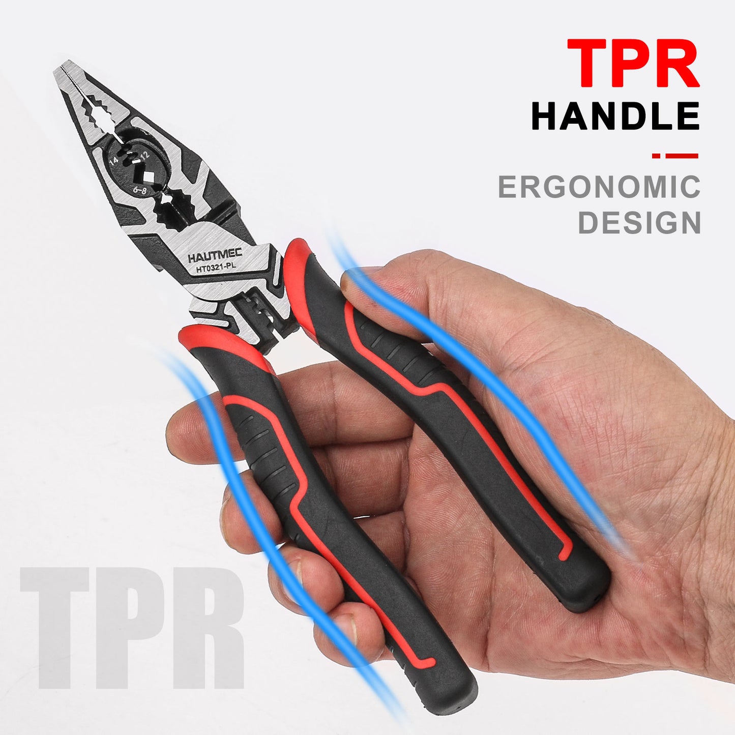 HAUTMEC Pro 8" Multifunctional Combination Linesman Plier with Cable Cutter, Wire Stripper, Terminal Crimping, Tool Clamping and Spanner, High leverage of Eccentric Design HT0321